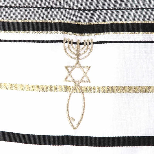 Gold & Black Prayer Shawl | 72” x 22” | Traditional Messianic with Tallit