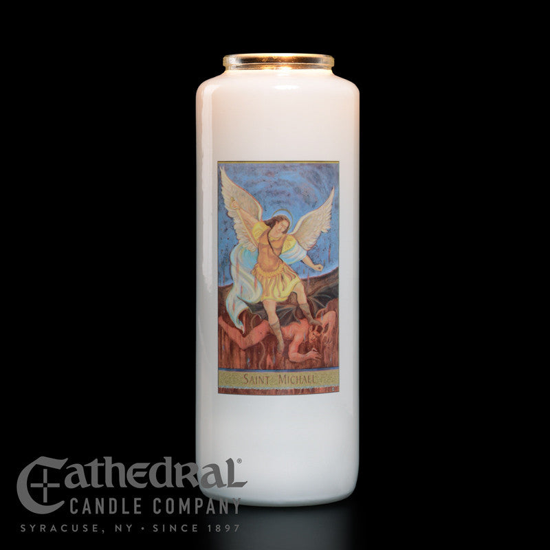 Single St. Michael 6-Day Glass Candles | One Candle