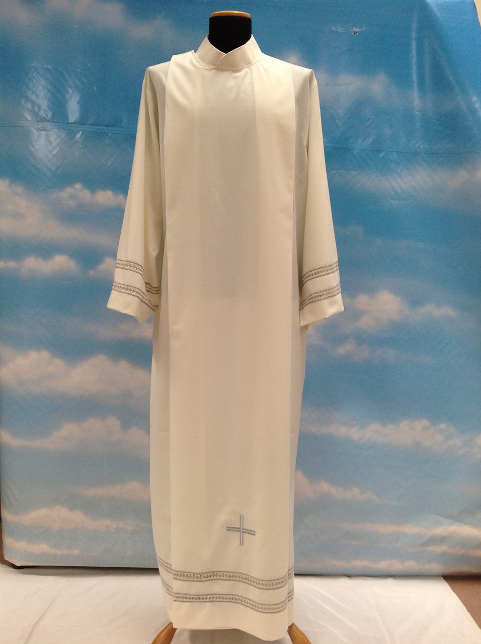 Double Lace Insert and Embroidered Cross Alb - Front Wrap Velcro