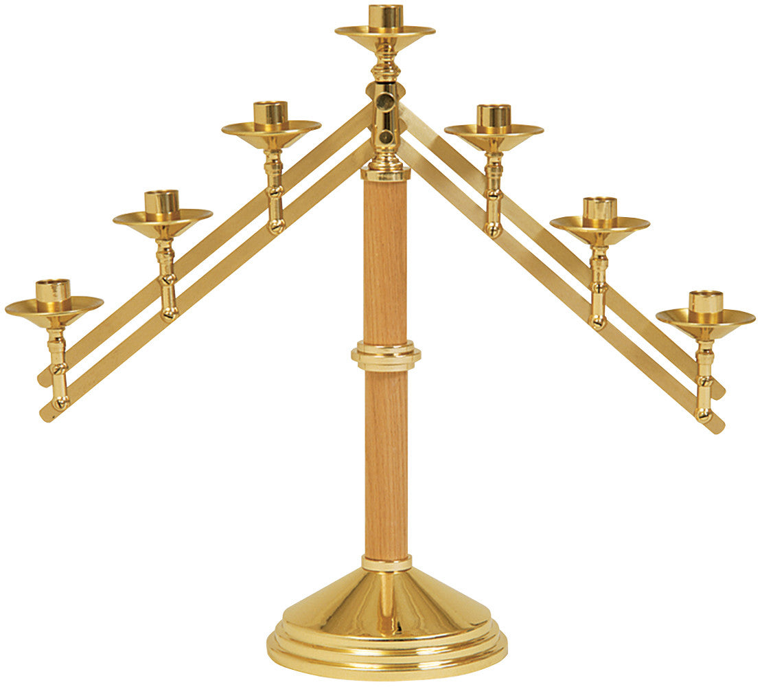 K752 Altar Candelabra | 7 Light | Solid Brass/Oak Wood