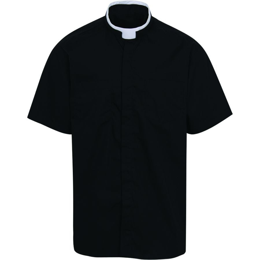 Black Clergy Shirt | Tonsure Collar | Short Sleeve | Poly/Cotton