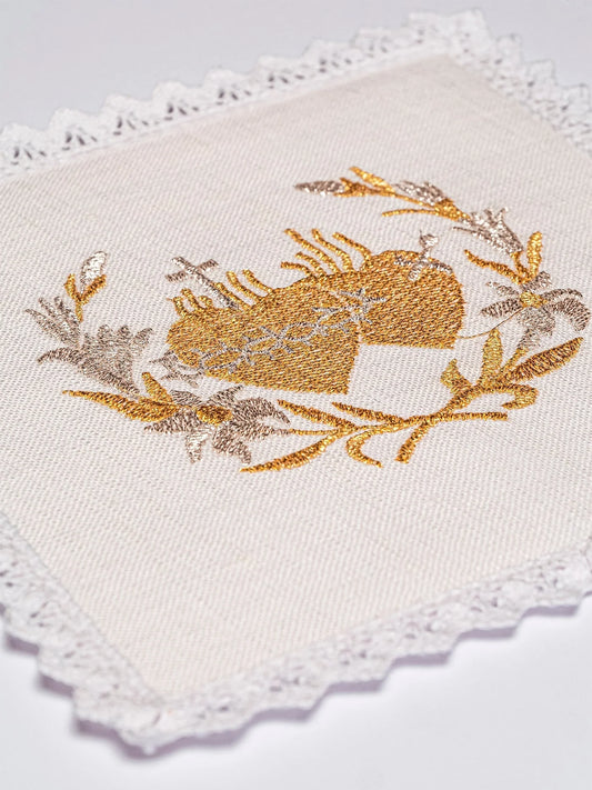Embroidered Sacred Hearts Linen Set