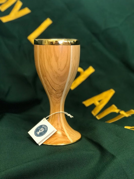 Olive Wood Chalice | 8 1/3", 7oz. | Brass Gold Plated | Made in Italy