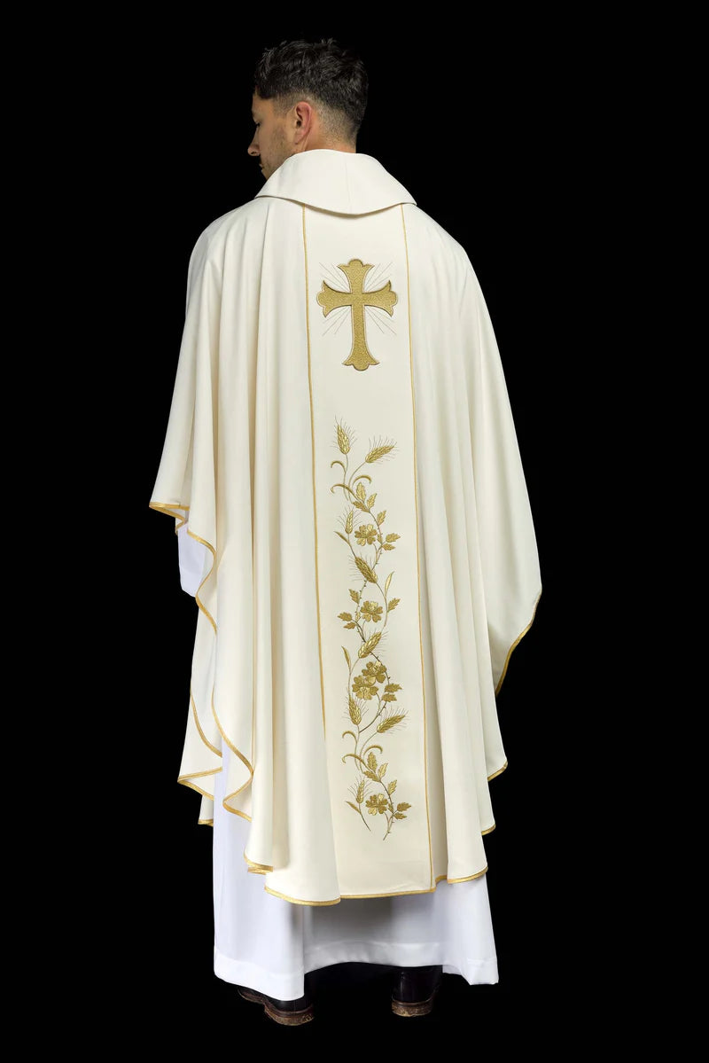 Lightweight Embroidered Cross & Wheat Chasuble | All Colors | Made in Poland