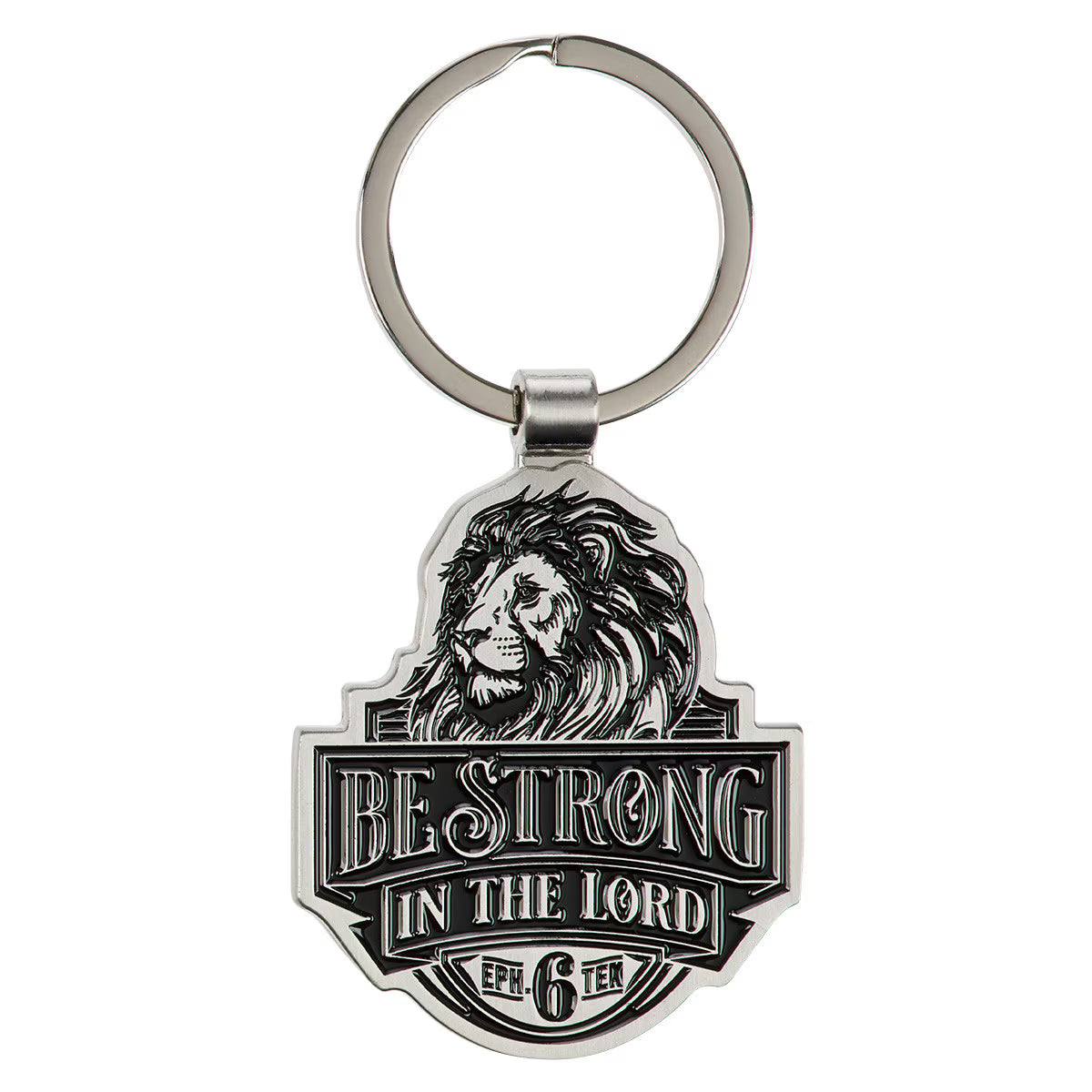 Be Strong in the Lord Lion Silver Metal Keychain
