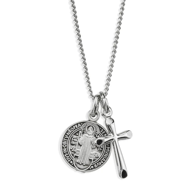Sterling Silver Saint Benedict Medal with Cross