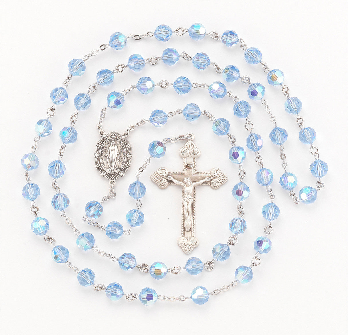 Light Sapphire Swarovski Crystal Sterling Silver Rosary | 8mm Beads