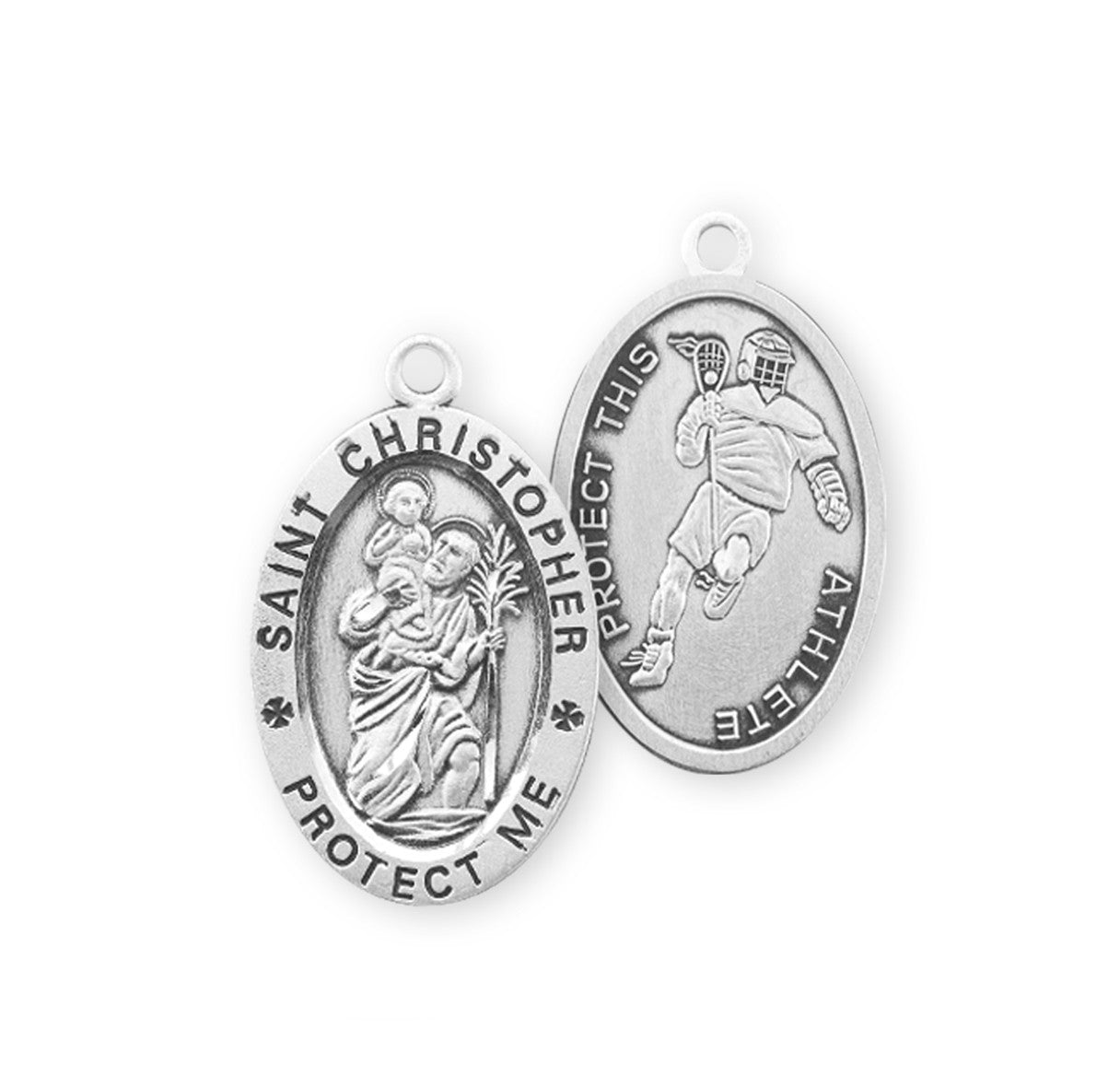 Saint Christopher Oval Sterling Silver Lacrosse Male Athlete Medal