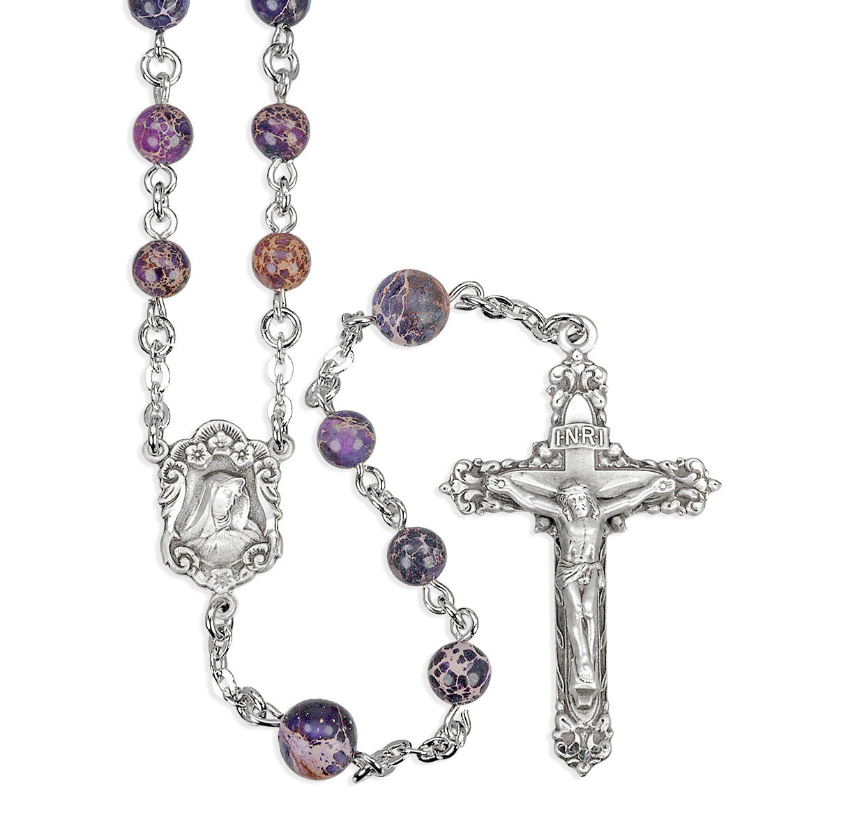 6mm Round Imperial Jade Purple Beads with 8mm Round Imperial Jade Purple O.F. Beads