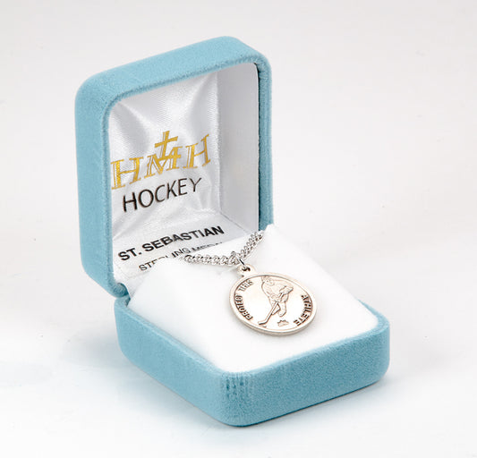 Saint Sebastian Round Sterling Silver Hockey Male Athlete Medal