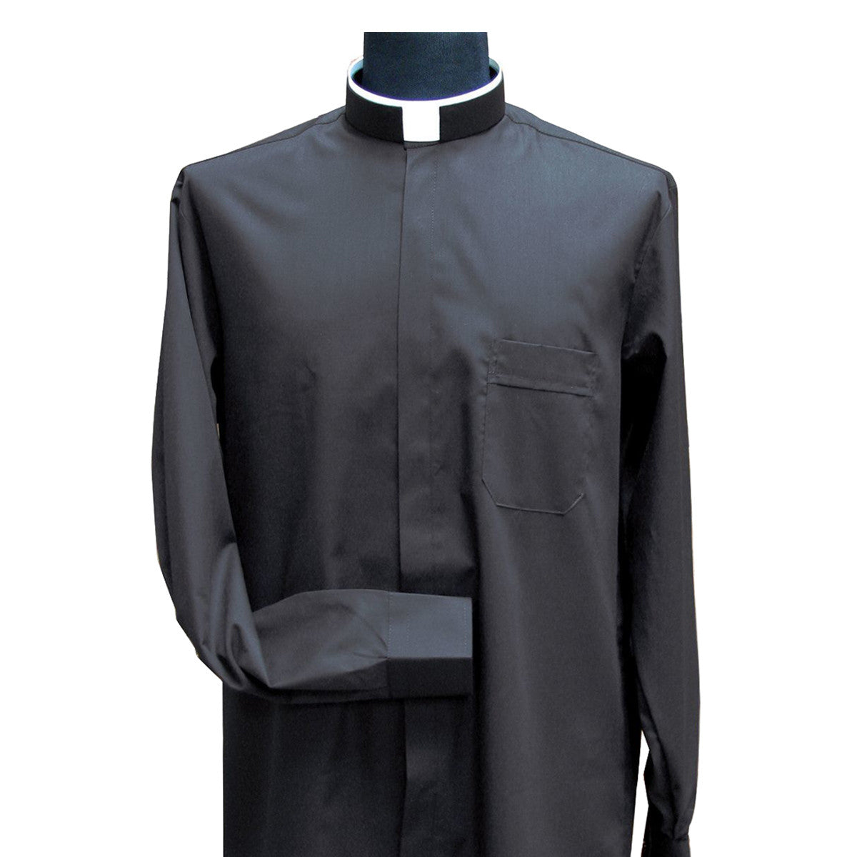 Black Clergy Shirt | Tonsure/Roman Collar | Long Sleeve | Poly/Cotton | Made in Italy