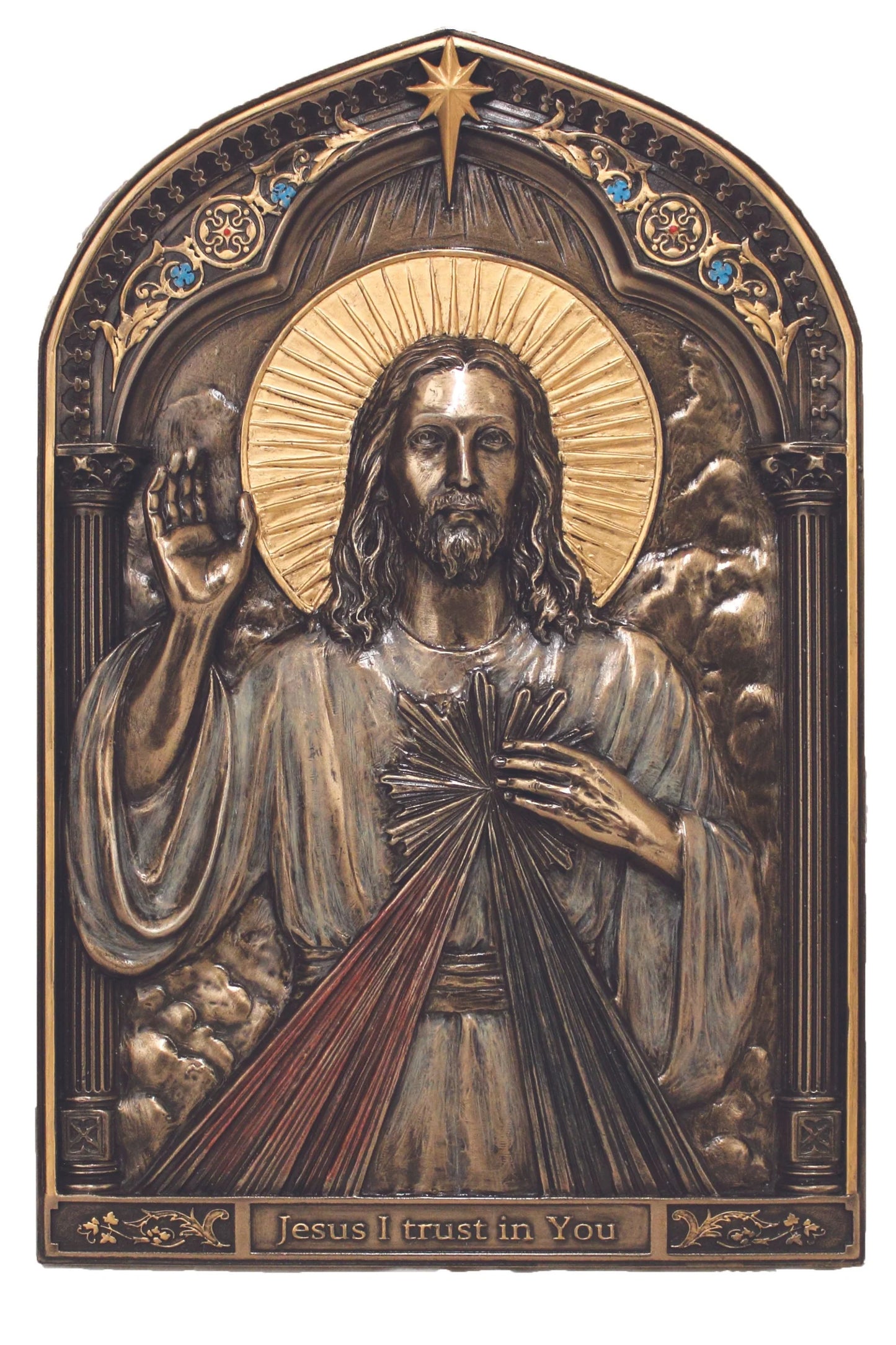 6" x 9" Divine Mercy Plaque | Hand-Painted Cold Cast Bronze