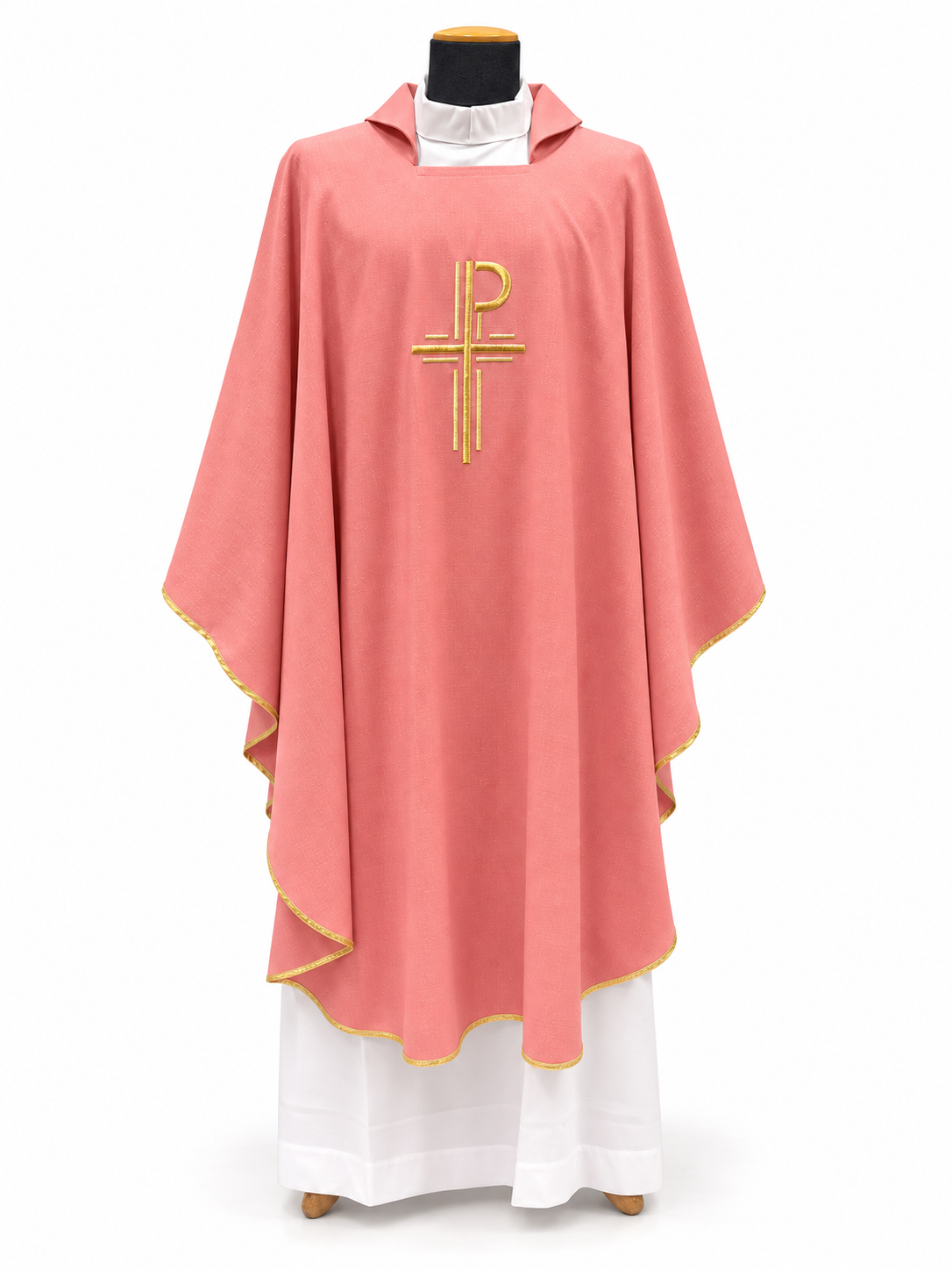 #633 Embroidered Chi Rho Cross Chasuble | Square Collar | Poly/Gold Thread | All Colors