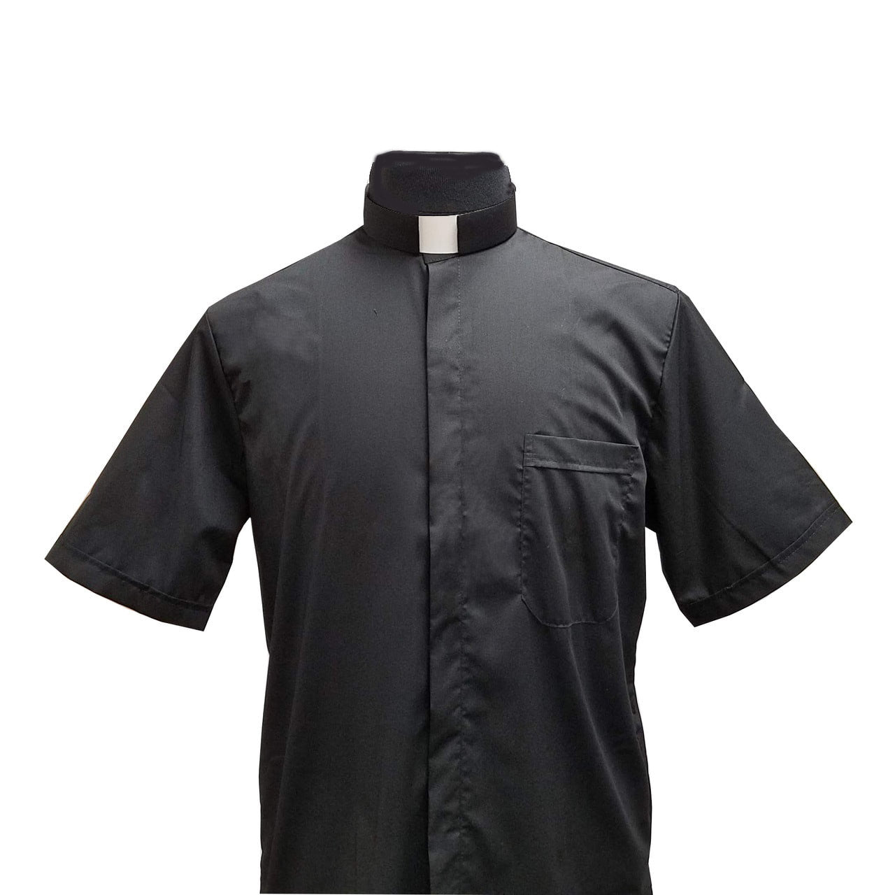 Black Clergy Shirt | Tab Collar | Short Sleeve | Poly/Cotton | Made in Italy