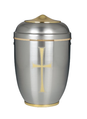 11" Silver with Cross Memorial Urn | Aluminum
