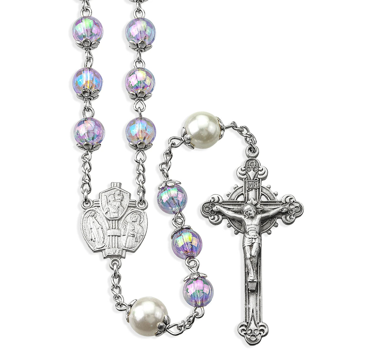 Light Amethyst Glass Shimmer Rosary with Our Father Beads