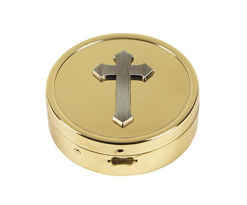 Cross Embossed Pyx | Solid Brass | Holds 8 Hosts