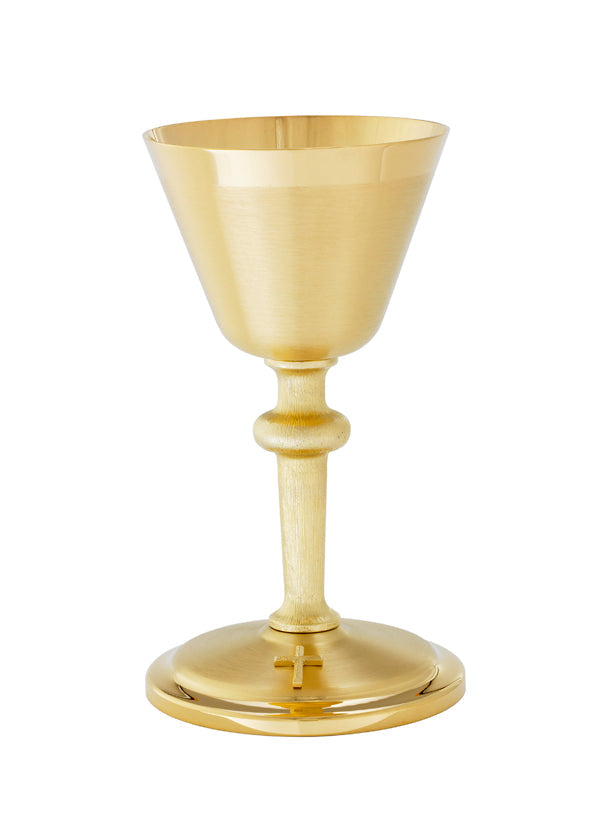 A142G Cross Base Chalice & Paten | 7.5", 8oz. | 24K Gold Plated