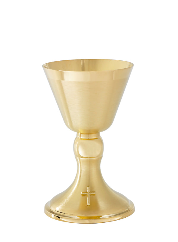 A160G Cross Base Chalice & Paten | 6.5", 8oz. | 24K Gold Plated