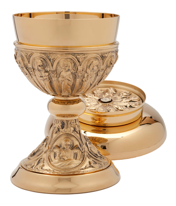 6 1/2", 12oz. Chalice & Paten | 24K Gold Plated | Gold Accents