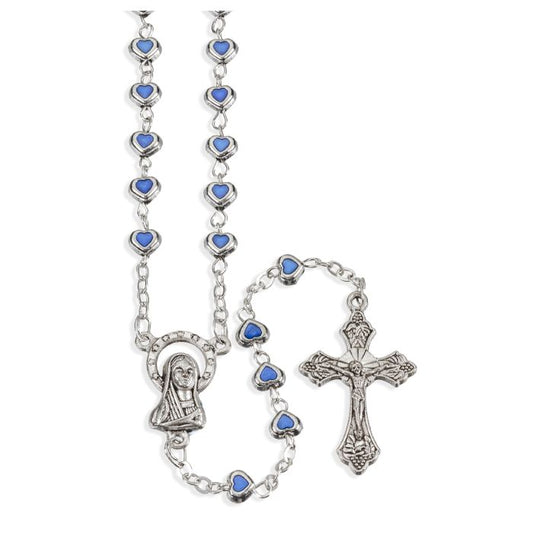 Epoxied Heart Shaped Bead Rosary with Oxidized Center and Crucifix