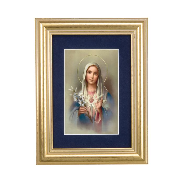 Gold Leaf Frame-Navy Blue Matte with Immaculate Heart of Mary Print
