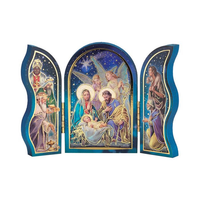 The Nativity with Two Angels Wood Triptych