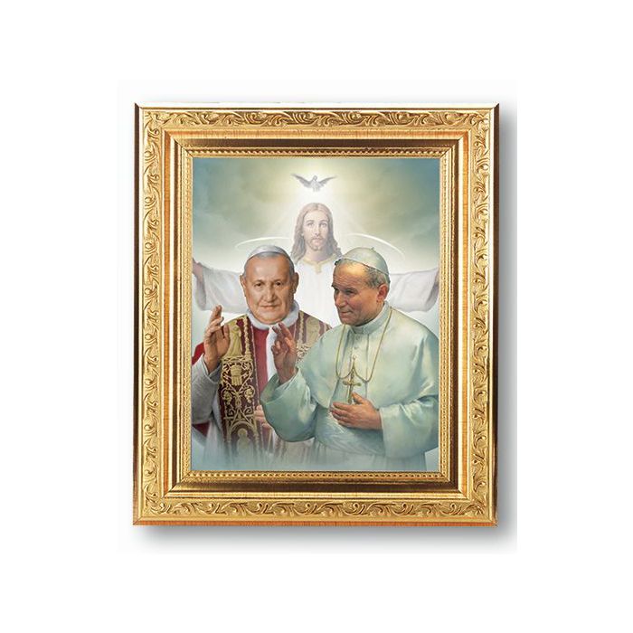 Gold Ornate Frame with Saints John XXIII and John Paul II Print