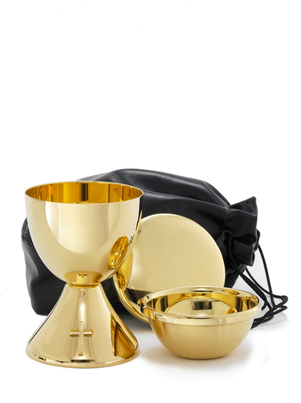 Travel Set | Chalice with Inner Ciborium Bowl | 5", 8oz. | 24K Gold Plated