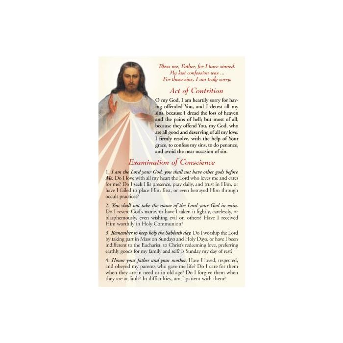 Act of Contrition with Ten Commandments Prayer Card
