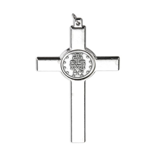 Blue Epoxied Miraculous Medal Crucifix with Antique Silver Corpus