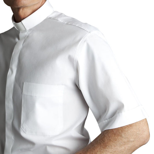 White Clergy Shirt | Tab Collar | Short Sleeve | Poly/Cotton | Made in Italy