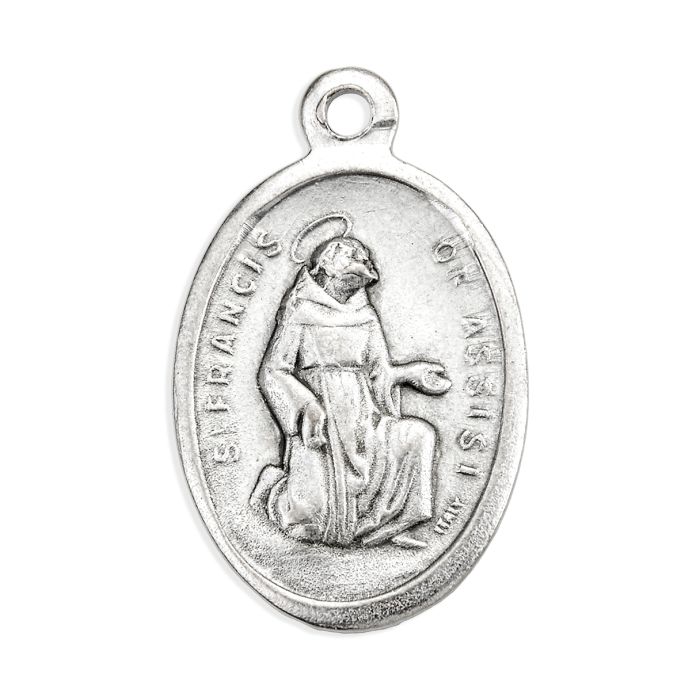 Oval Antiqued Silver Oxidized Saint Francis of Assisi Medal