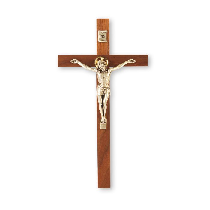 Walnut Cross with Antique Silver Finish Italian Corpus