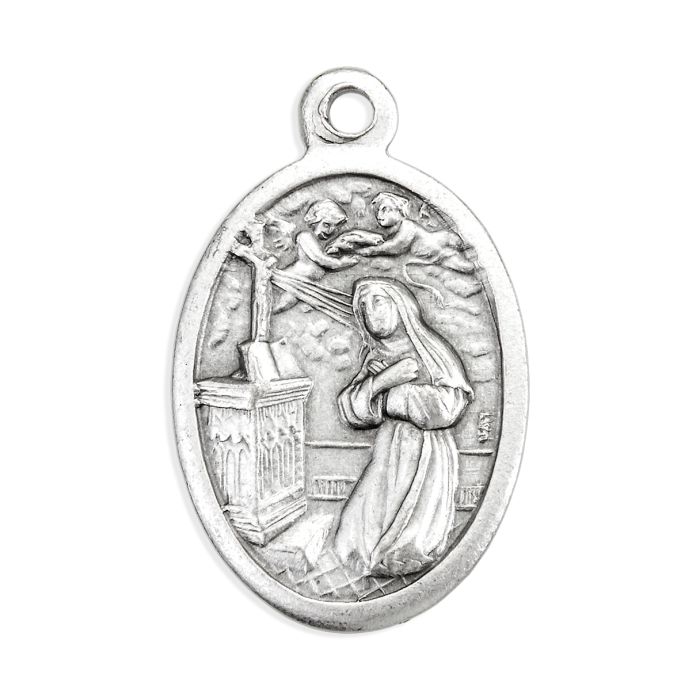 Saint Rita Oval Antiqued Silver Oxidized Medal
