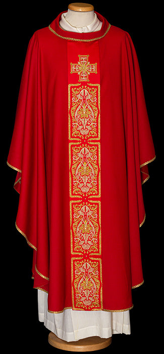 Lightweight Ornate Satin-Embroidered Chasuble | Roll Collar | 100% Wool | All Colors