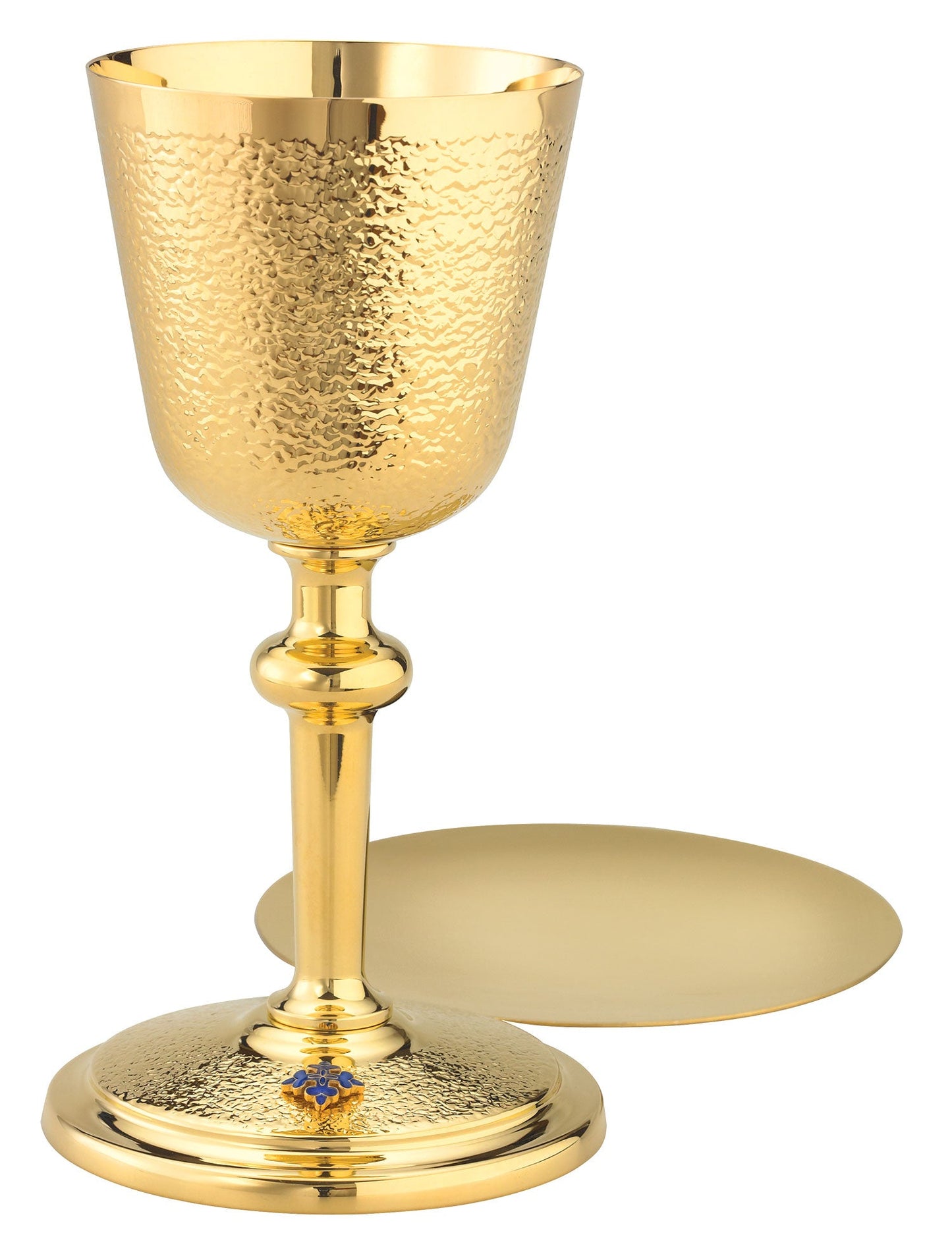 Talon Texture Blue Cross Chalice & Scale Paten | 7-7/8", 11oz. | 24K Gold Plated