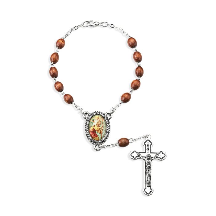 St. Christopher Brown Wood Bead Auto Rosary