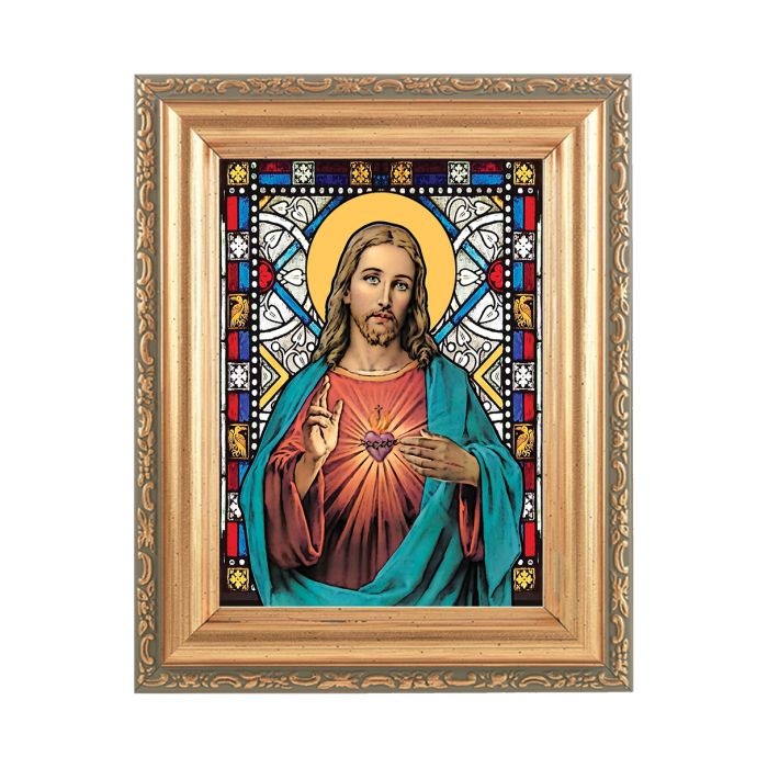 5.5" x 7" Antique Gold Frame with Stained Glass Art
