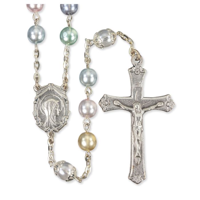 Multicolored Pearl Bead Rosary with Capped Our Father Beads