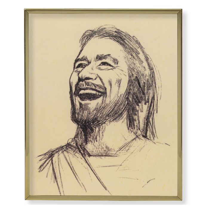 Gold Plaque Frame with a Segura: Laughing Christ Print