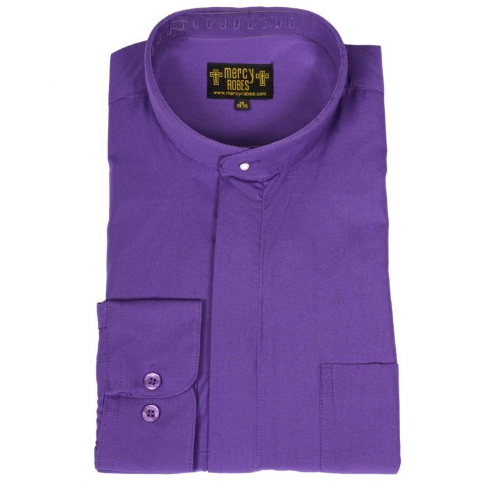 Roman Purple Clergy Shirt | Neckband Collar | Long Sleeve | Poly/Cotton