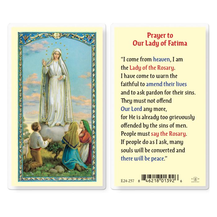 Prayer to Our Lady of Fatima Holy Card