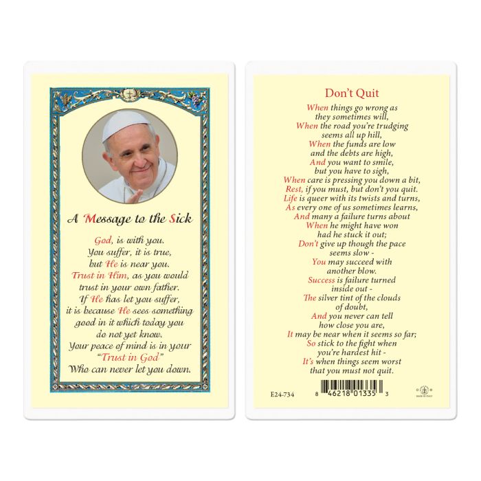 Message to the Sick Don't Quit Holy Card