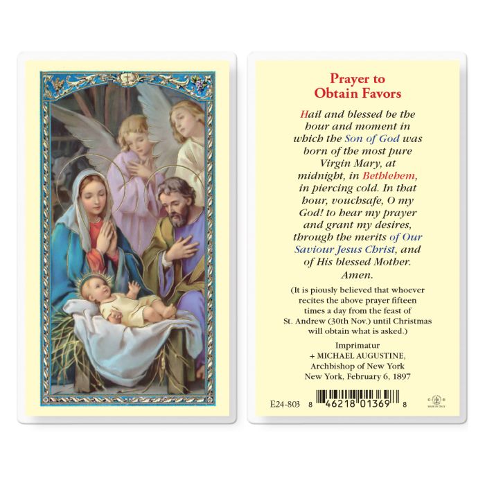 Prayer to Obtain Favors Christmas Holy Card