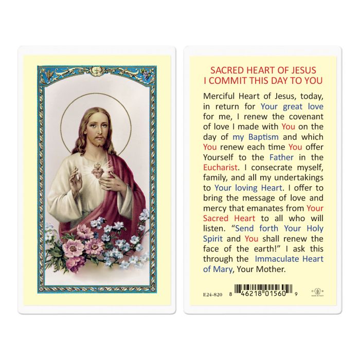 I Commit This Day To You with Sacred Heart of Jesus Holy Card
