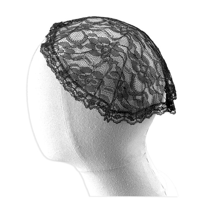 Black Mantilla Cap in Fine Floral Lace Head Covering