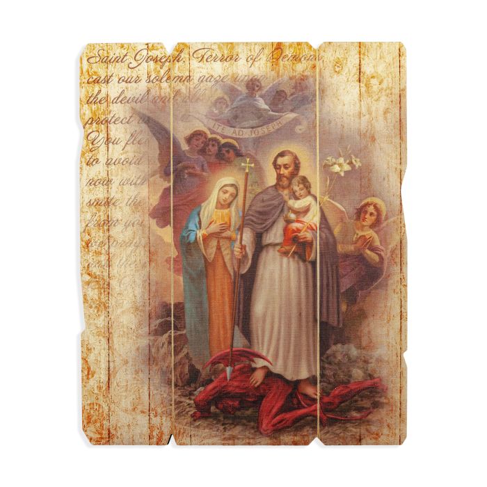 Saint Joseph Terror of Demons Vintage Wood Plaque