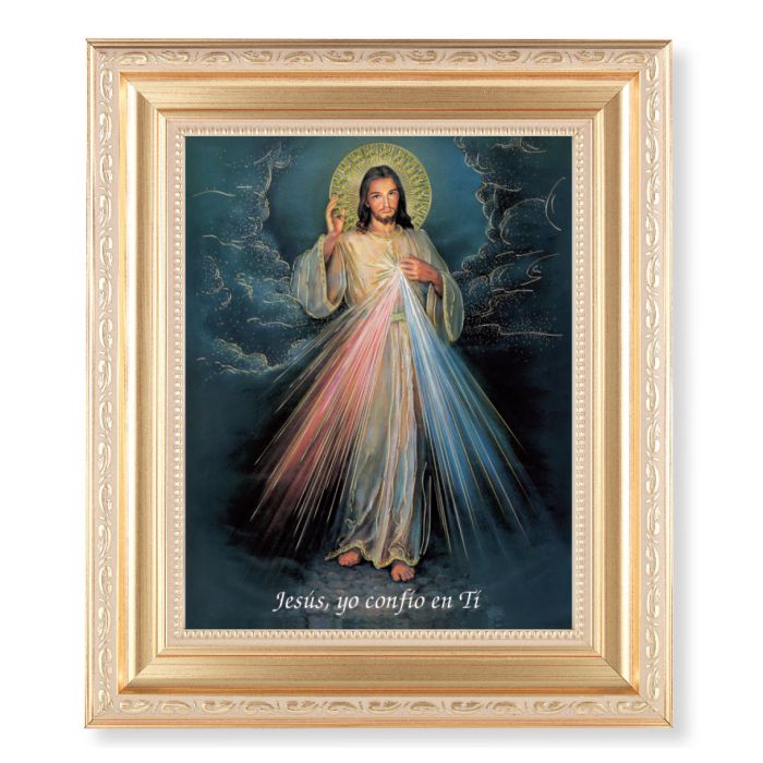Satin Gold Frame with Spanish Divine Mercy