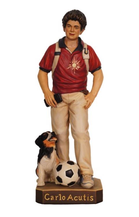Saint Carlo Acutis with Dog and Ball | Hand Carved in Italy | Multiple Sizes